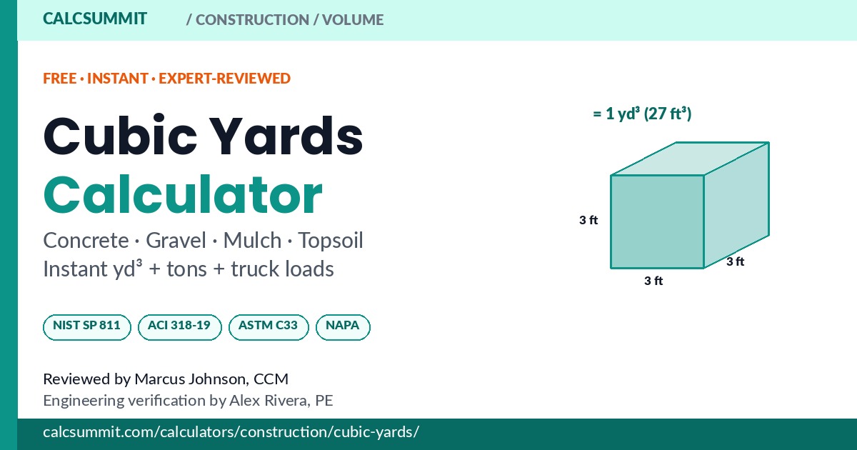 Cubic Yards Calculator — Free, Instant, Expert-Reviewed